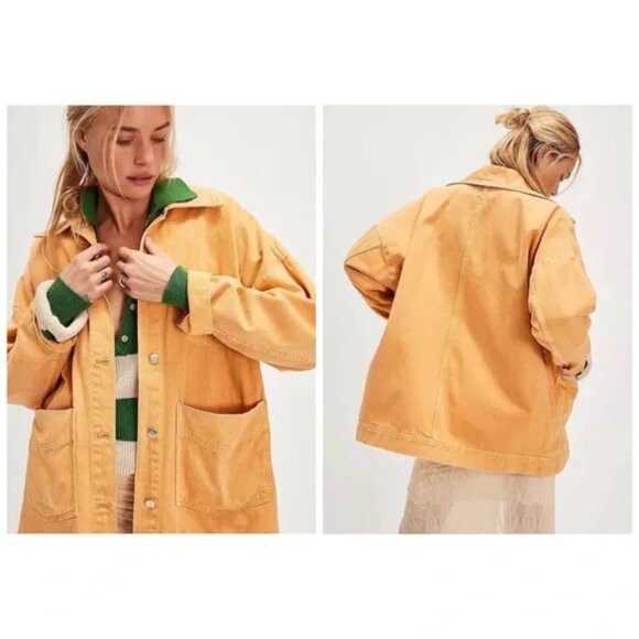 Free People Jackets & Blazers - Free People Avery Denim Jacket in Orange We the Free Sz M Oversized Relaxed Fit